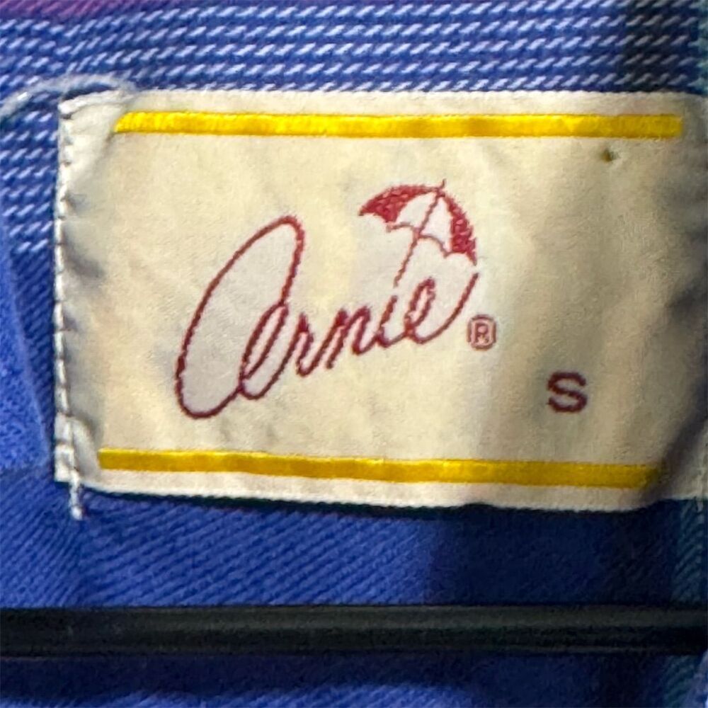VTG Arnie Arnold Palmer S Plaid Button Down Shirt Blue Preppy Academia Umbrella - Picture 6 of 8